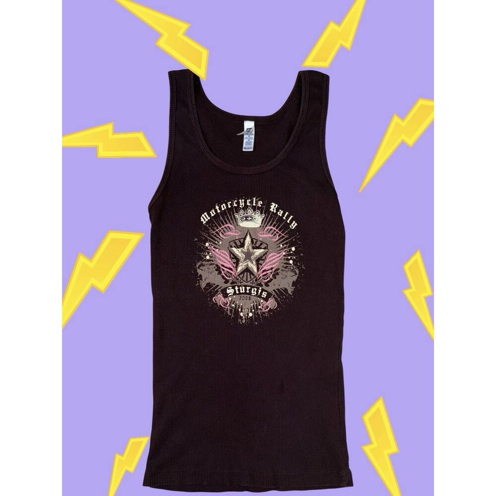 Y2K 2008 Sturgis Biker Tank Top Star Crown Graphic‎ Bella Ribbed Medium